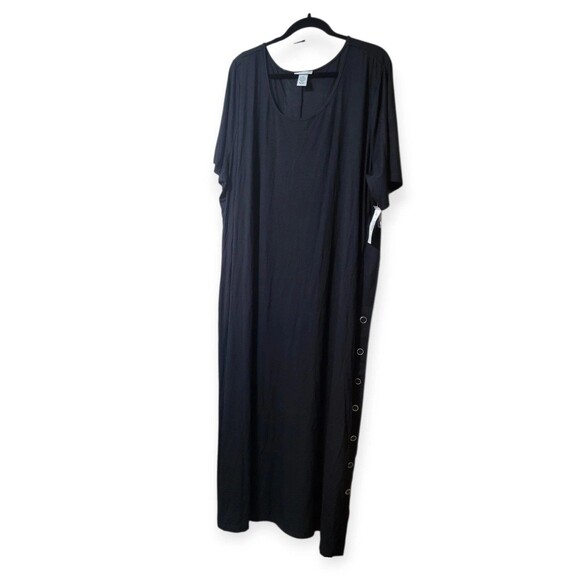 Catherines Plus 4X 30-32W New Maxi T Shirt Dress - Side Button Solid Black Long - Picture 4 of 9